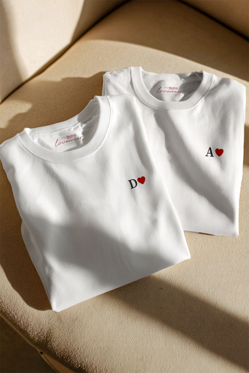 2 Matching T-shirts με Μονογράμματα, Δώρο Αγίου Βαλεντίνου