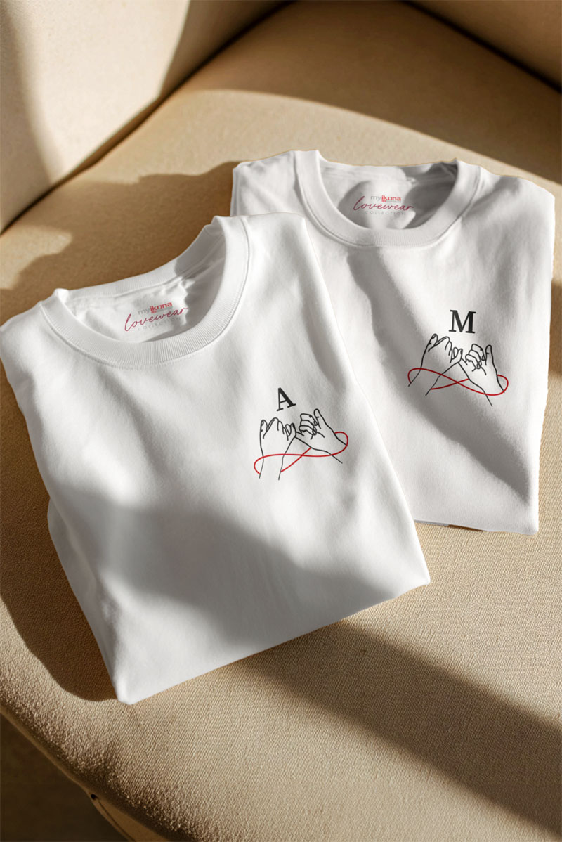 2 Matching T-shirts με Μονογράμματα, Τέλειο Δώρο για Ζευγάρια