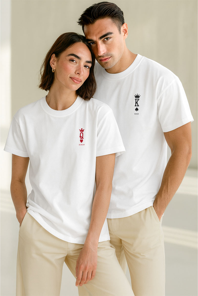 2 Matching T-shirts με Προσωποποιημένη Εκτύπωση για Ζευγάρι