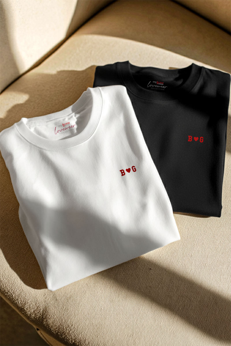 2 Matching T-shirts με Μονογράμματα, Πρωτότυπο Δώρο Ζευγαριού