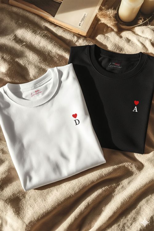 2 Matching T-shirts με Μονογράμματα, Δώρο για Ερωτευμένους