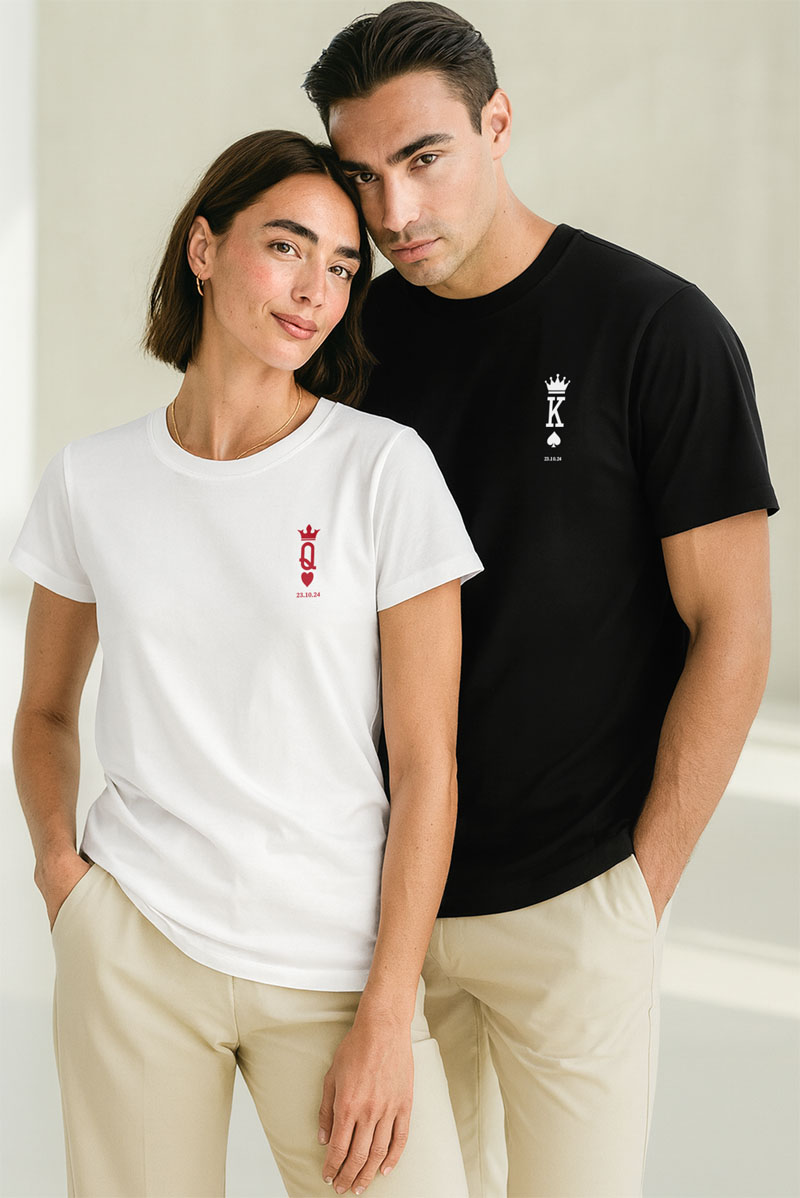 2 Matching T-shirts King & Queen, Premium Δώρο για Ζευγάρι