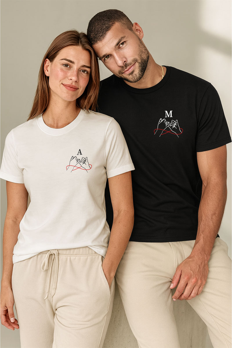 2 Matching T-shirts με Μονόγραμμα, Πρωτότυπο Δώρο για Ζευγάρι