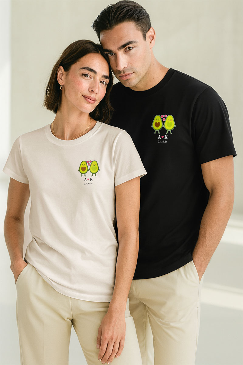 2 Matching T-shirts με Avocado Love, Δώρο για Ζευγάρι