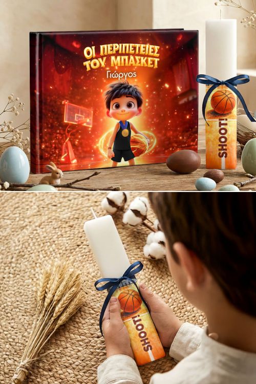 Το Μαύρο Αστέρι του Μπάσκετ - Παραμύθι & Premium Λαμπάδα