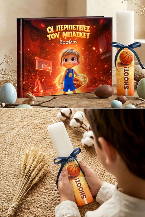 Το Γαλάζιο Αστέρι του Μπάσκετ - Παραμύθι & Premium Λαμπάδα