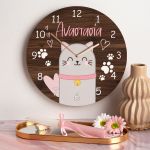 Ρολόι Τοίχου με Γάτα & Λαμπάδα για Βαφτιστήρι, Δώρο Νονάς