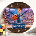 Ρολόι Τοίχου με Φωτογραφία Καλαθοσφαιριστή & Λαμπάδα Πάσχα