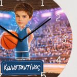 Ρολόι Τοίχου με Φωτογραφία Καλαθοσφαιριστή & Λαμπάδα Πάσχα