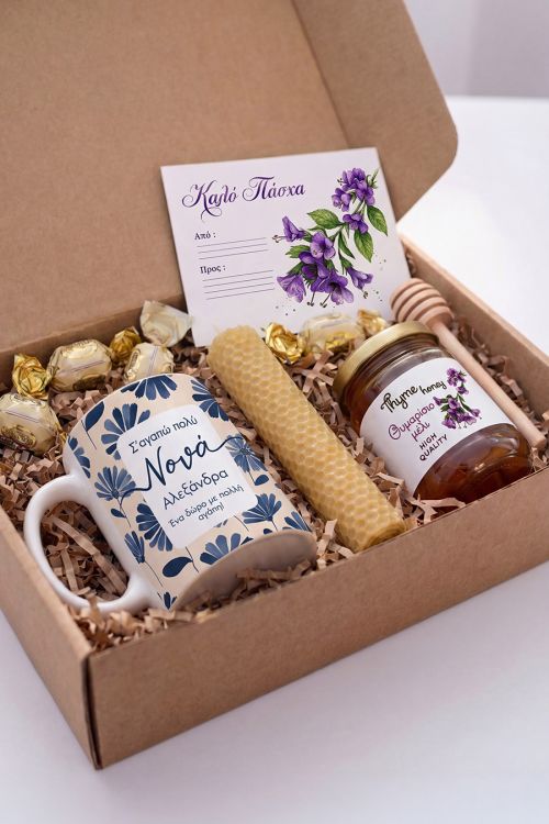 Premium Πασχαλινό Σετ Νονάς Κούπα, Μέλι, Λαμπάδα & Honey Dipper