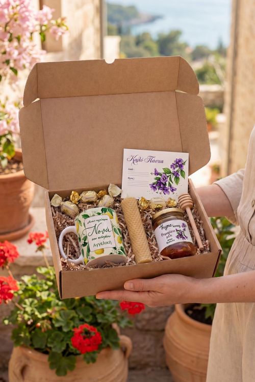 Elegant Gift Box: Πασχαλινό Set Νονάς με Κούπα, Μέλι & Λαμπάδα