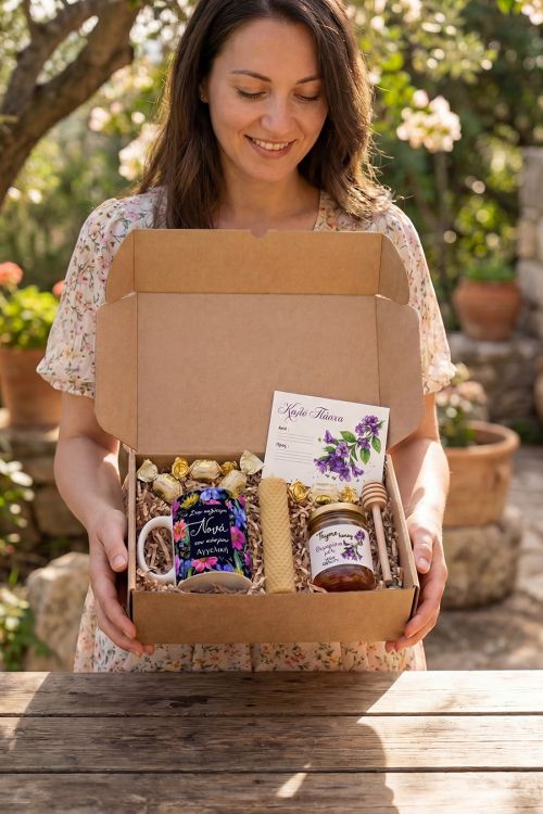 Πασχαλινό Gift Box Νονάς με Κούπα, Μέλι & Λαμπάδα Κηρήθρα