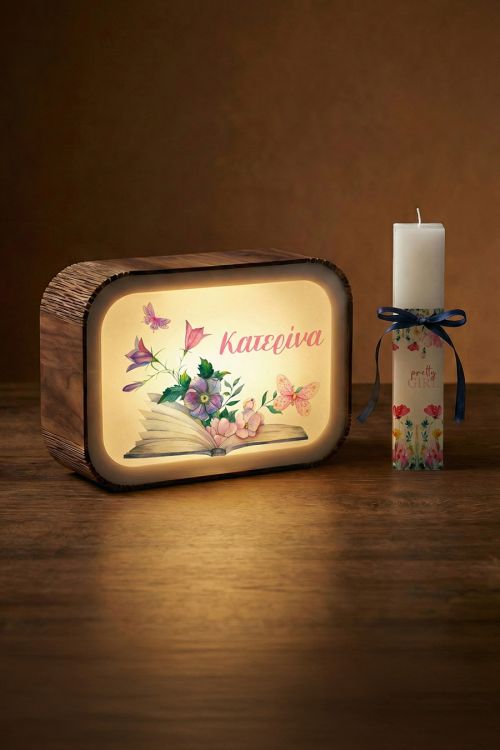 Φωτιστικό Lightbox & Λαμπάδα με Λουλούδια & Πεταλούδες