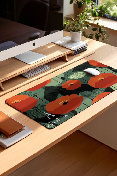 Deskmat - Mousepad XXL Γραφείου με Όνομα & Παπαρούνες