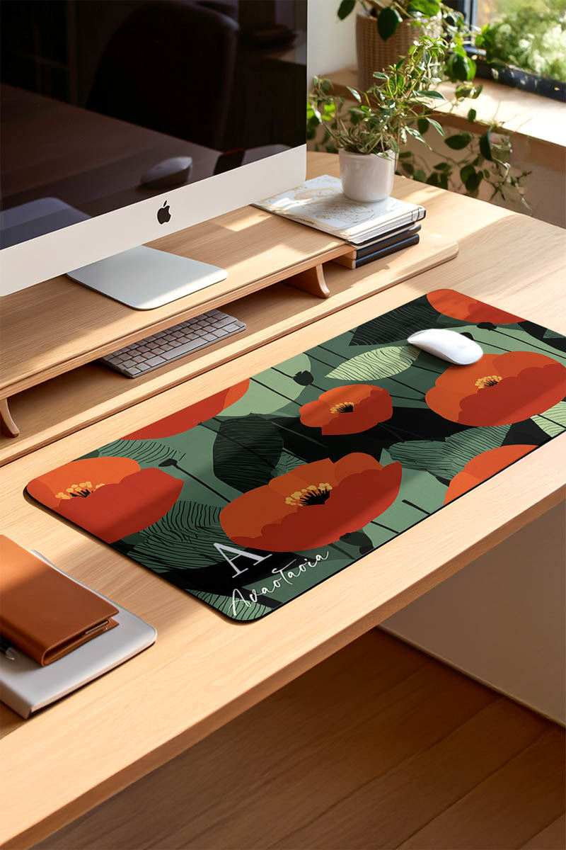 Deskmat - Mousepad XXL Γραφείου με Όνομα & Παπαρούνες