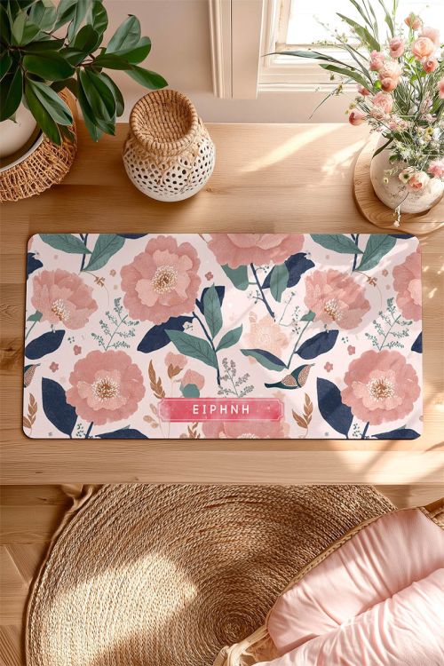 Premium Deskmat XXL Floral Design με Όνομα για Στυλ & Άνεση
