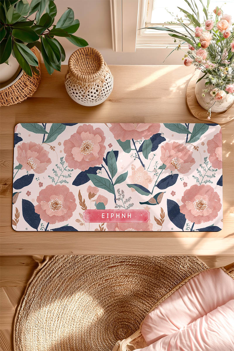 Premium Deskmat XXL Floral Design με Όνομα για Στυλ & Άνεση