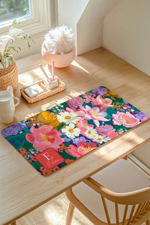 Deskmat XXL για Πληκτρολόγιο & Ποντίκι με Λουλούδια & Όνομα