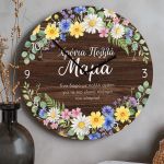 Ξύλινο Αναλογικό Ρολόι με Λουλούδια & Αφιέρωση, Δώρο για Μαμά