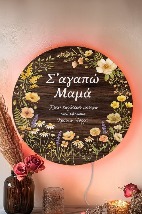 Φωτιστικό Τοίχου με Αφιέρωση & Άνθη, Δώρο για Μαμάδες