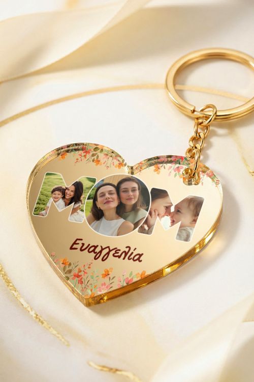 Μπρελόκ Golden Mirror Καρδιά με Φωτογραφία για τη Μαμά