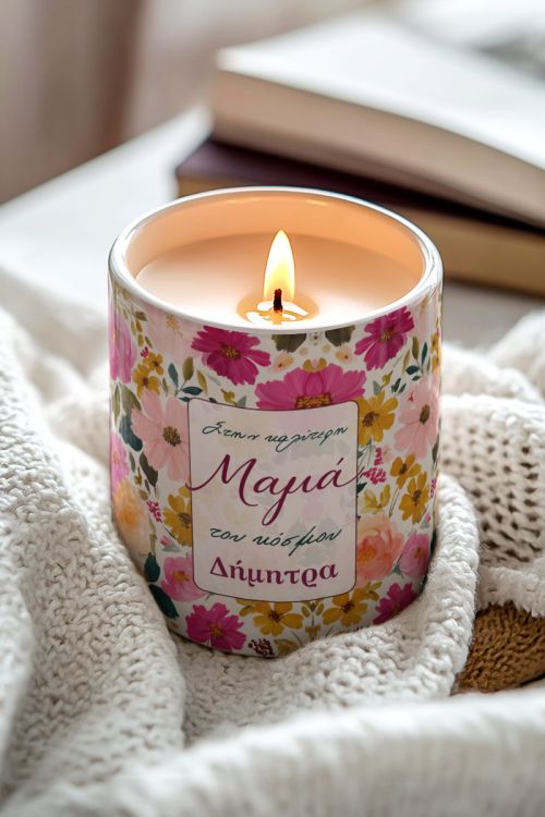 Αρωματικό Κερί Vanilla Cream, Δώρο με Λουλούδια για Μητέρα