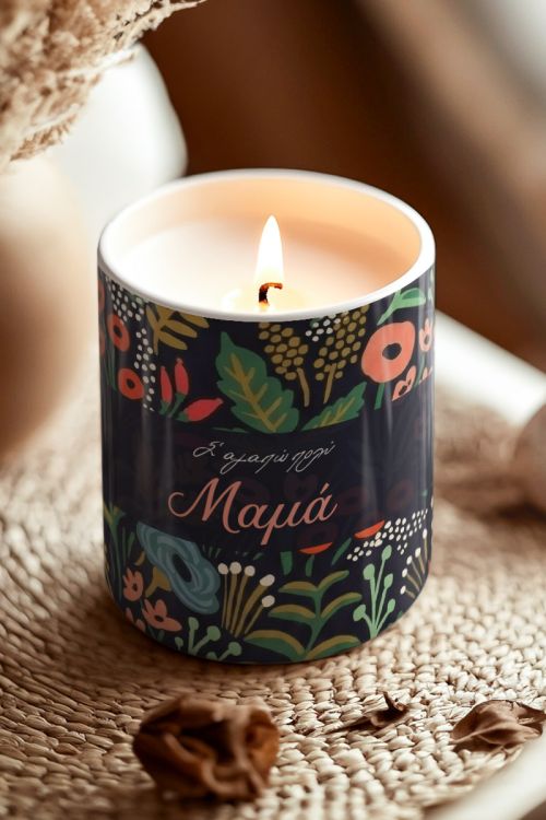 Αρωματικό Κερί Vanilla Cream για Μαμά με Μήνυμα & Λουλούδια