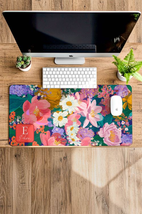 Deskmat XXL για Πληκτρολόγιο & Ποντίκι με Λουλούδια & Όνομα