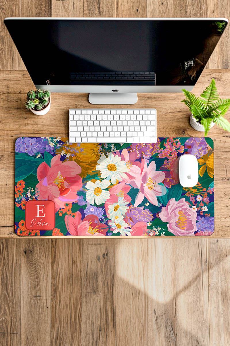 Deskmat XXL για Πληκτρολόγιο & Ποντίκι με Λουλούδια & Όνομα