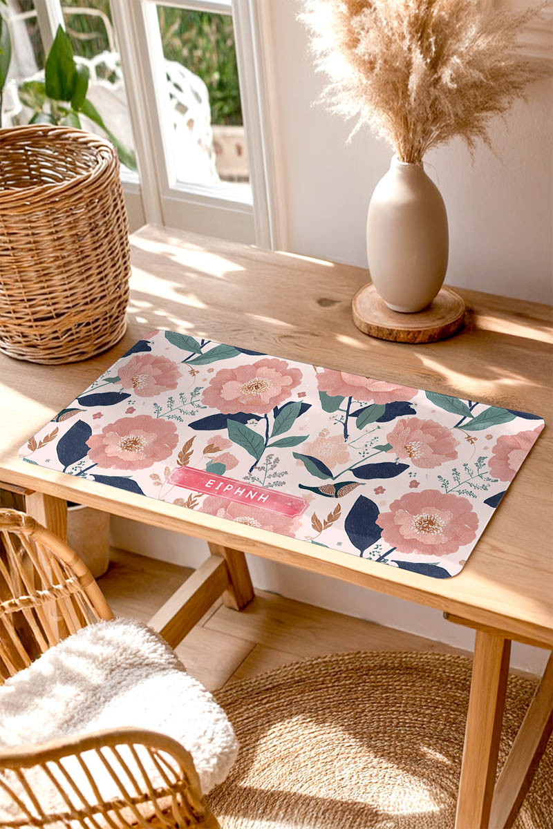 Premium Deskmat XXL Floral Design με Όνομα για Στυλ & Άνεση