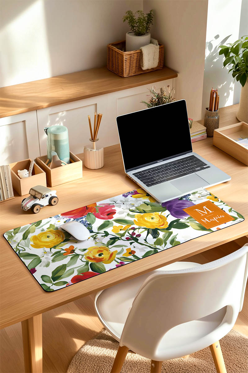 Μεγάλο Deskmat - Mousepad XXL με Μονόγραμμα & Άνθη