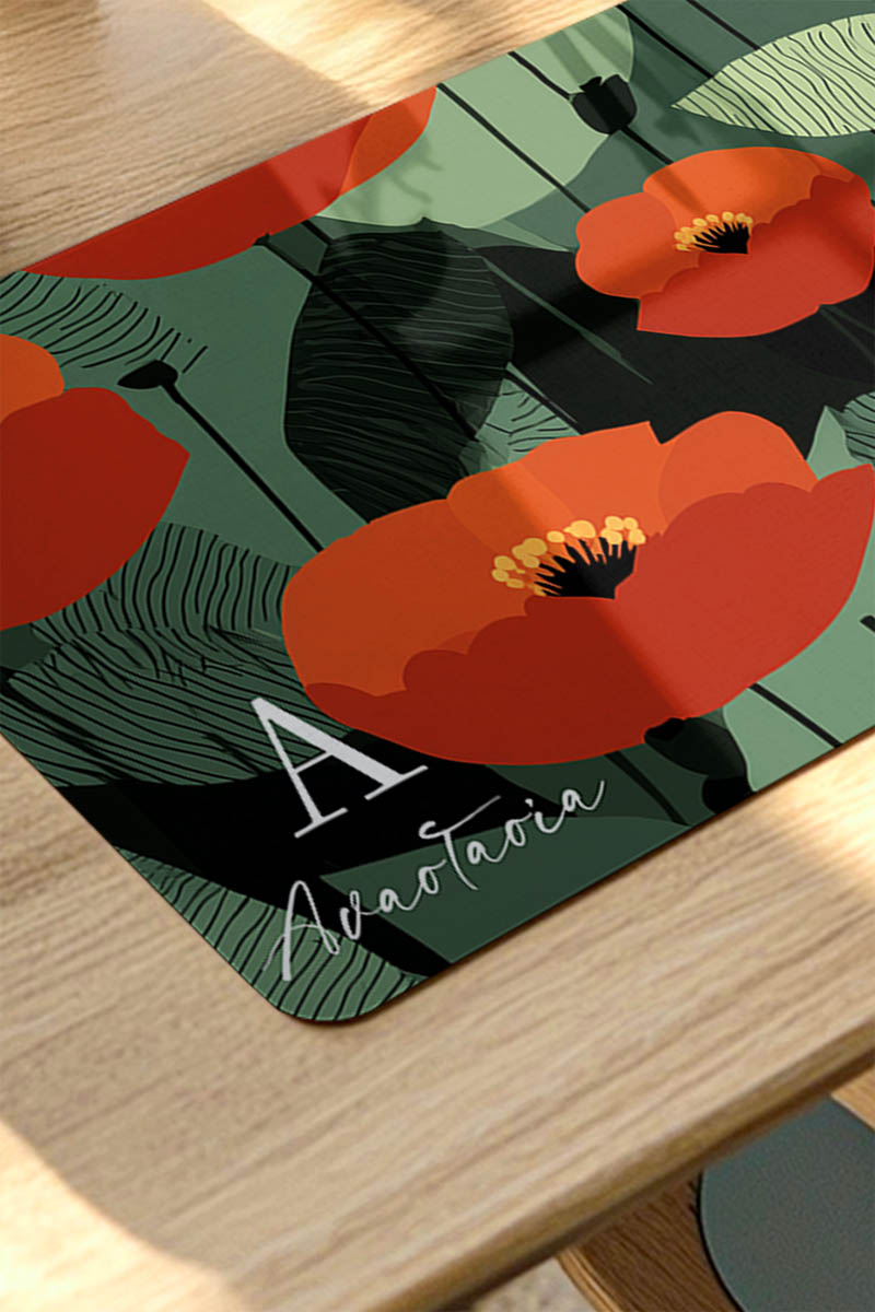 Deskmat - Mousepad XXL Γραφείου με Όνομα & Παπαρούνες
