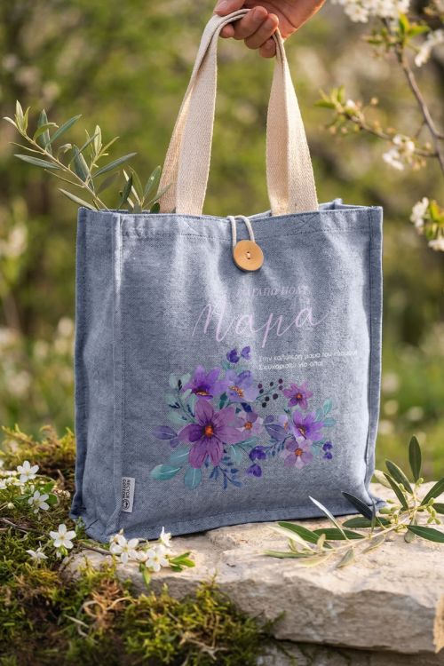Tote Bag με Λουλούδια & Αφιέρωση, Τέλειο Δώρο για Μητέρες
