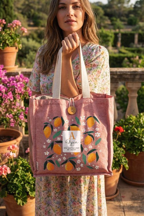 Tote Bag με Όνομα, Αφιέρωση & Λεμόνια, Ιδανικό Δώρο Μαμάς