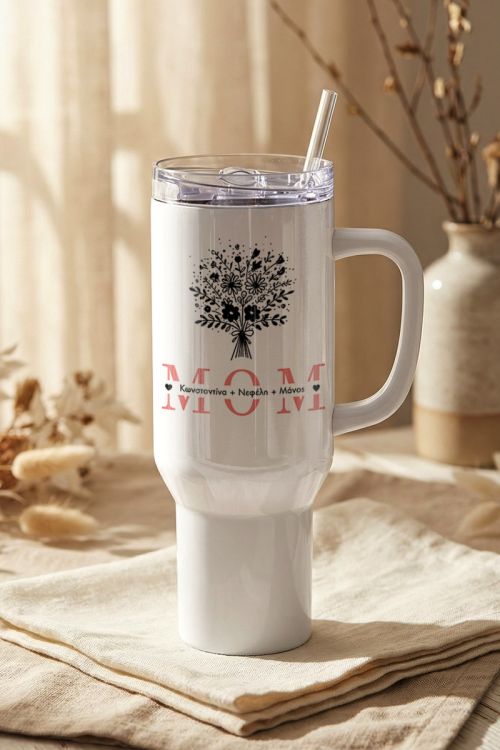 Ποτήρι Θερμός Tumbler Μεγάλο με Λουλούδια, Δώρο για Μαμά