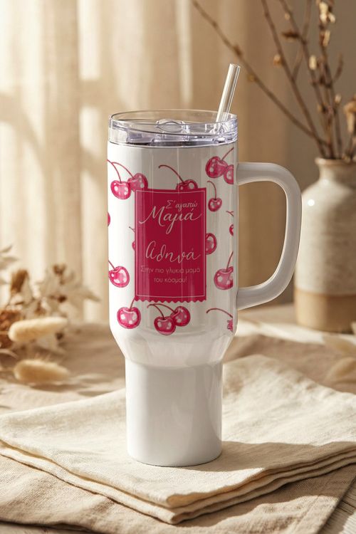 Luxury Θερμός Tumbler με Σχέδιο Κεράσια, Δώρο για τη Μαμά