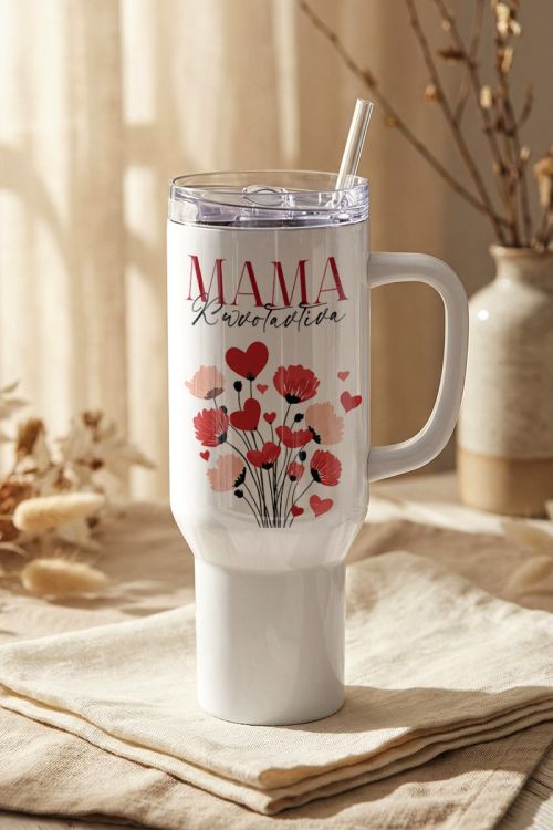 Θερμός Tumbler με Καλαμάκι, Δώρο με Φωτογραφία για Μητέρα