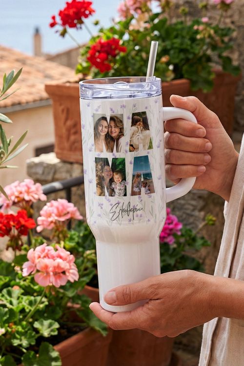 Travel Tumbler με Καλαμάκι, Δώρο για Μητέρα με Φωτογραφίες