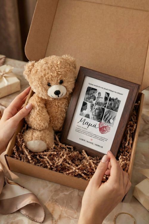 Gift Box για Μαμά με Κορνίζα & Λούτρινο Αρκουδάκι