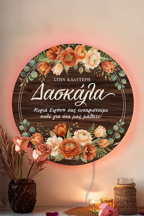 Φωτιστικό Τοίχου με Λουλούδια & Αφιέρωση, Δώρο για Δασκάλες
