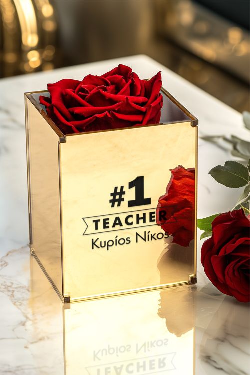 Κόκκινο Τριαντάφυλλο σε Κουτί με Όνομα, Ενθύμιο για Δάσκαλο