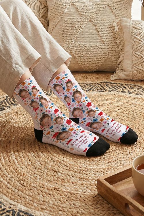 Κάλτσες Fashion με Εκτύπωση, Δώρο Δασκάλας με Λουλούδια