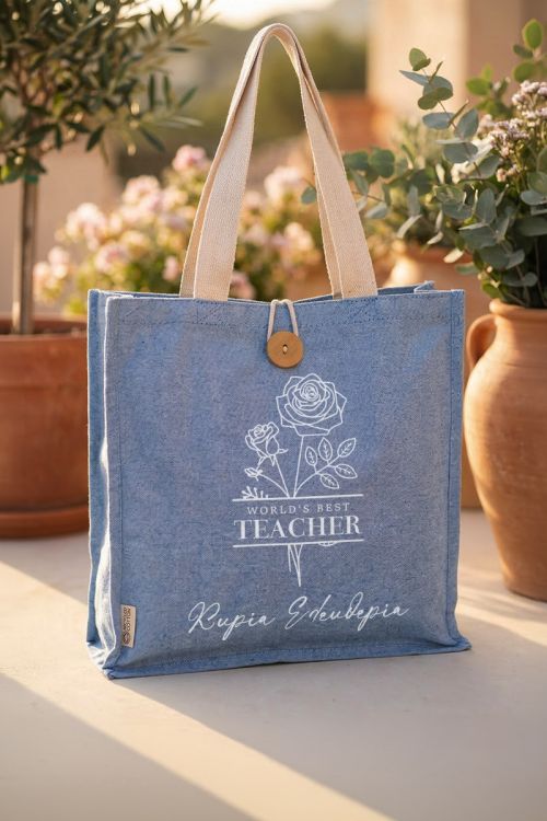 Tote Bag με Λουλούδια & Όνομα, Τέλειο Δώρο για Δασκάλα