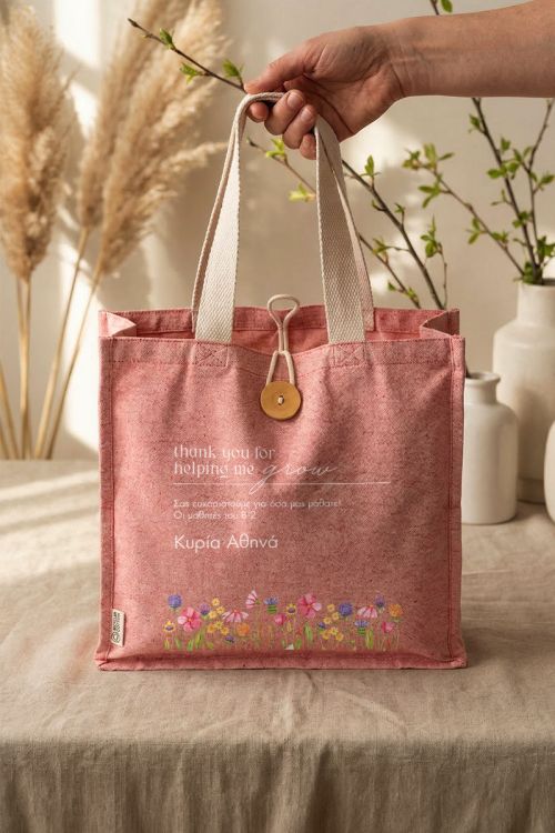 Tote Bag με Λουλούδια & Αφιέρωση, Τέλειο Δώρο για Δασκάλες