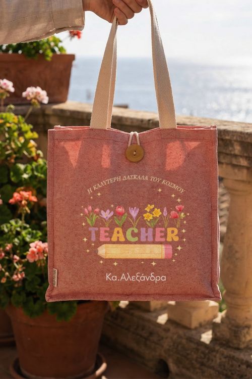 Tote Bag Παραλίας Οικολογική, Αναμνηστικό Δώρο για Δασκάλα