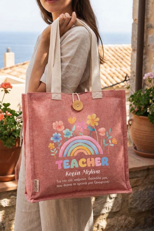 Καθημερινή Βαμβακερή Τσάντα Tote, Teacher Rainbow