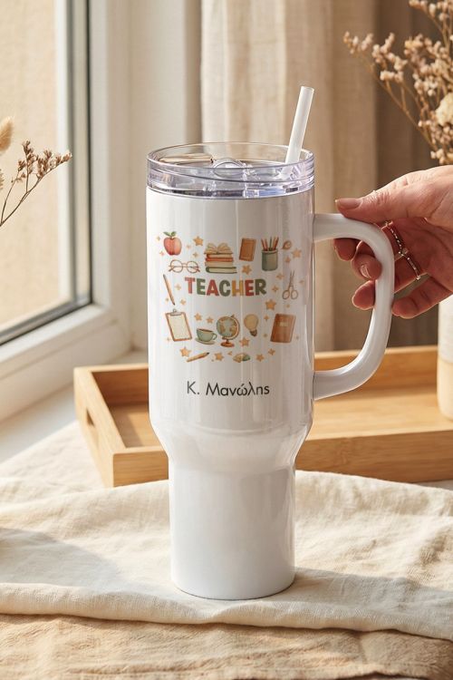 Θερμός Tumbler με Καλαμάκι, Ιδανικό Δώρο για Δάσκαλο