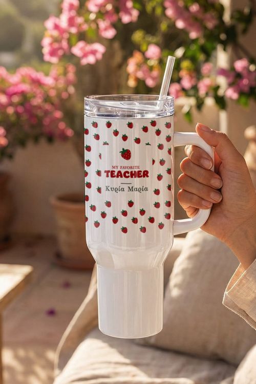 Προσωποποιημένο Tumbler Θερμός με Φράουλες, Δώρο για Δασκάλα