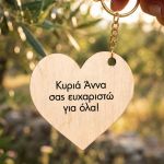 Μπρελόκ Κλειδιών Ξύλινο σε Καρδιά, Δώρο για τη Δασκάλα