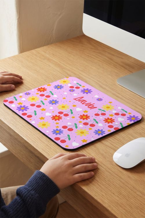Παιδικό Mousepad για Κορίτσι με Σχέδιο Κεράσια & Λουλούδια